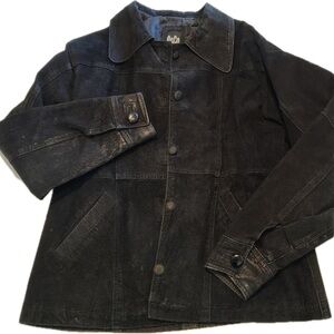 Vtg 9 & Co Black Leather Suede Jacket Grunge Streetwear Oversize Biker Womens L
